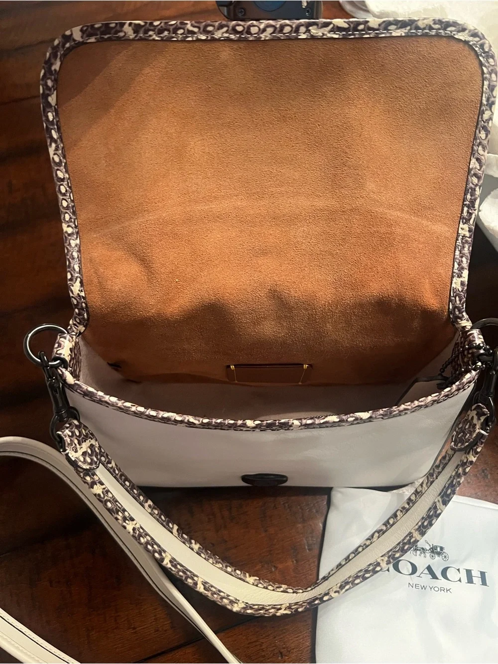 NEW COACH Tabby Handbag — Cream with Snake Print Trim, Gunmetal Hardware